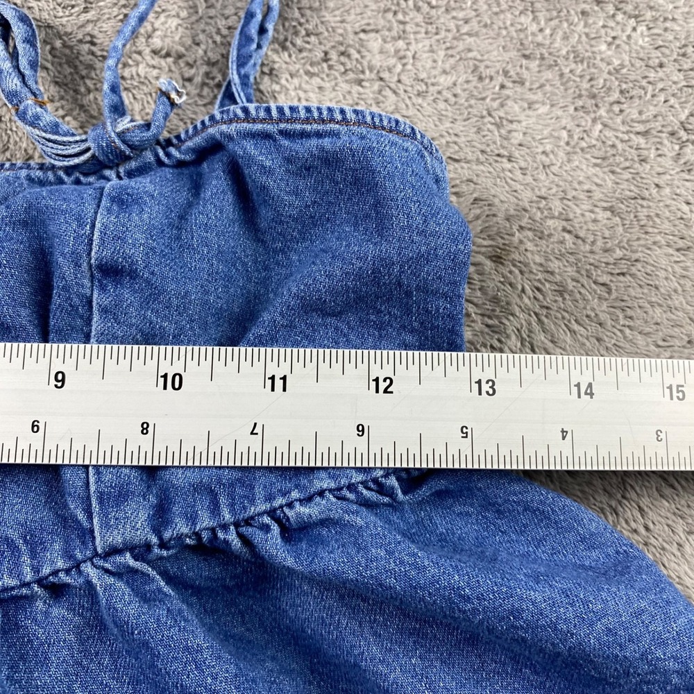 American Eagle Denim Babydoll Top Womens XS Blue Tie Strap Peplum Top - Picture 5 of 12
